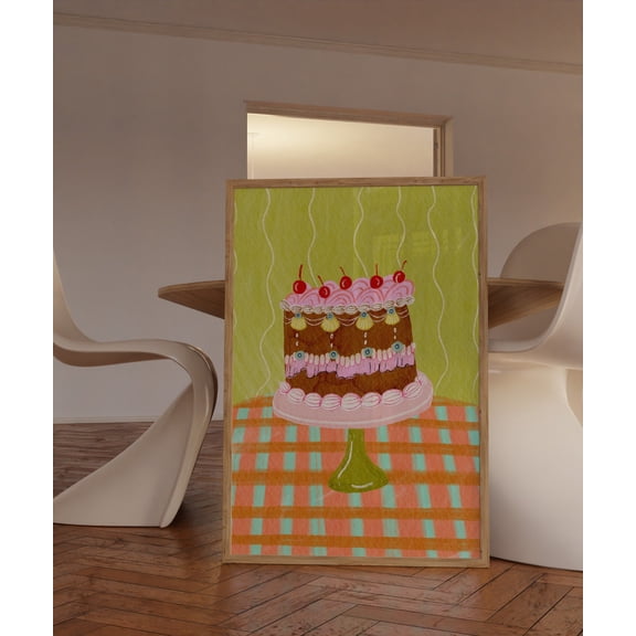 Colorful Birthday Cake Kitchen Art, Unframed Paper Poster 8x10in