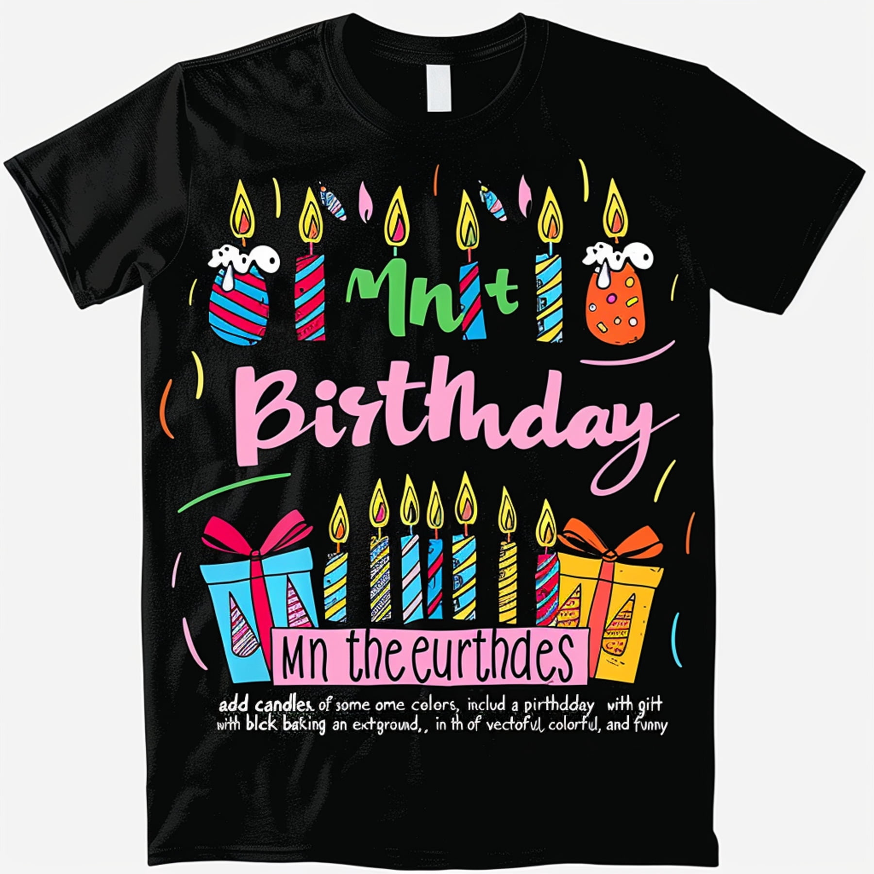 Colorful Birthday Celebration T Shirt with Candles & Gifts Funny Vector