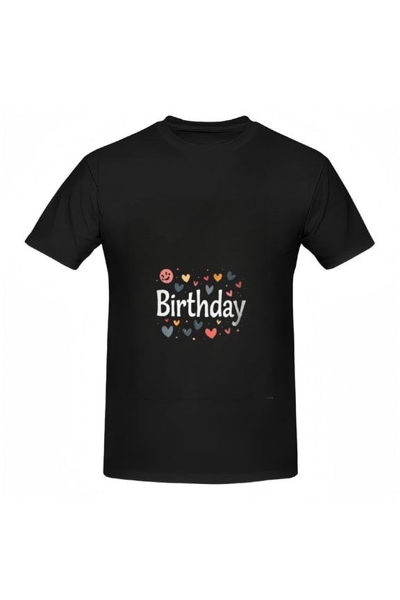 Colorful Birthday Design Cotton Short Sleeve T-Shirt for Women - Fun Tee with Hearts Decoration