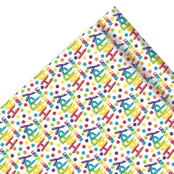 Colorful Birthday Gift Wrap, 30"x 5ft