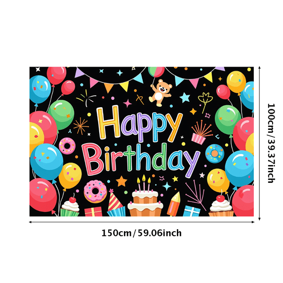 Colorful Birthday Themed Banner with Balloons Cupcakes and Stars Happy Birthday Party Decoration Backdrop Photography Props for Birthday Party Celebrations Photo Booth Backgrounds