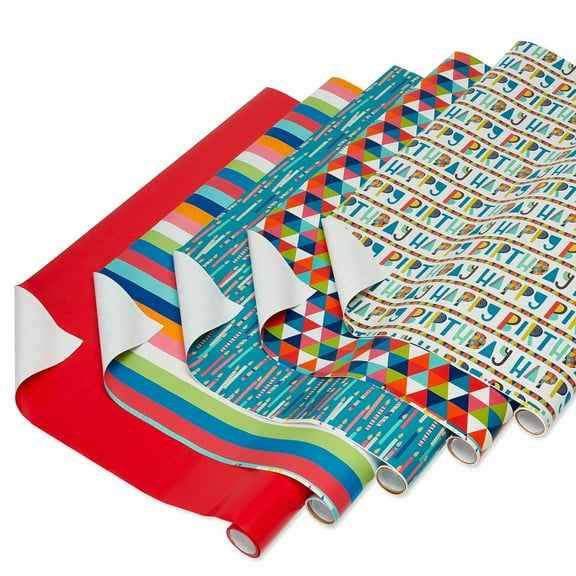 Colorful Birthday Wrapping Paper with Gridlines, 5-Roll, 240 Total Sq. Ft.