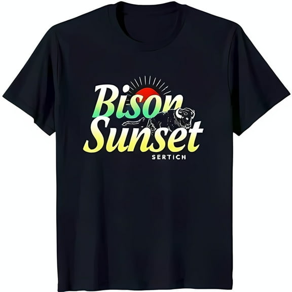 Colorful Bison Sunset Graphic T-Shirt Retro Design