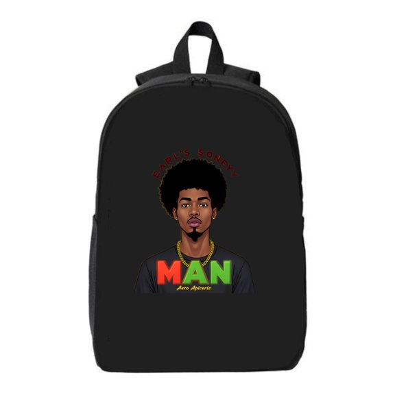 Colorful Black Backpack for 15 " Laptop - Features S REVOLT ' Design with Dark - Skinned Person & Bold ' MAN ' Shirt