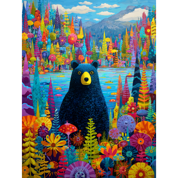 Colorful Black Bear Forest Canvas Print Wall Art for Living Room Bedroom Office Bar Hotel Decor