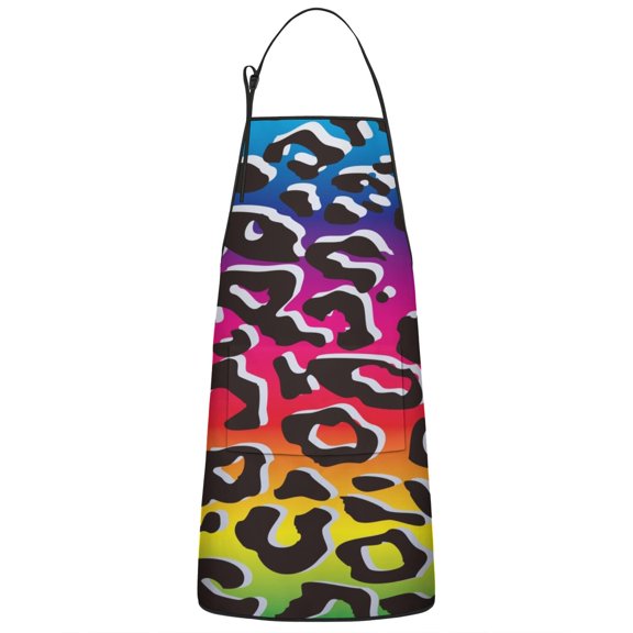 Colorful and Black Of Leopard Print Apron-Garden Aprons for Women with Pockets-Cotton Linen Waterproof Kitchen Cooking Gardening Aprons Adjustable for Kitchen,Cooking,BBQ and Salon 33x27 Inch
