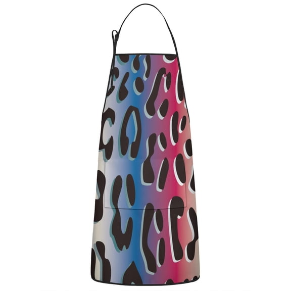 Colorful and Black Of Leopard Print Apron-Garden Aprons for Women with Pockets-Cotton Linen Waterproof Kitchen Cooking Gardening Aprons Adjustable for Kitchen,Cooking,BBQ and Salon 33x27 Inch
