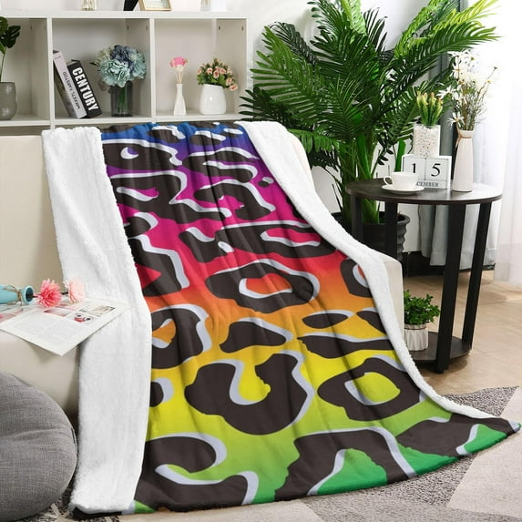 Colorful and Black Of Leopard Print Blanket,Comfortable Soft Flannel Throw Blanket,All Season,Warm Lightweight Blankets for Sofa Bed Couch Living Room Chair,40"x50"