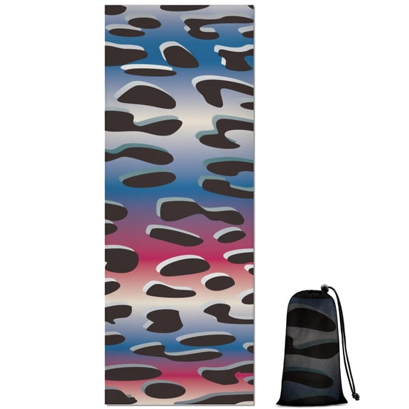 Colorful and Black Of Leopard Print Hot Yoga Mat Towel Non Slip for Hot Yoga - Quick-Drying Yoga Mat Cover with 4 Corner Pockets with Travel Bag - Hot Yoga Towel Non Slip 70"x26"