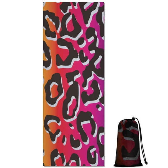 Colorful and Black Of Leopard Print Hot Yoga Mat Towel Non Slip for Hot Yoga - Quick-Drying Yoga Mat Cover with 4 Corner Pockets with Travel Bag - Hot Yoga Towel Non Slip 74"x26"