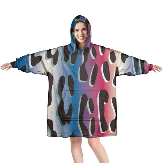 Colorful and Black Of Leopard Print Wearable Oversized Blanket,Wearable Blanket Hoodie for Adults,Cozy Hooded Blankets with Super Pockets,Super Warm Fuzzy Pullover for Women & Men