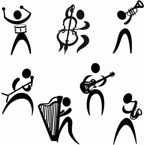 Colorful Black Music Wall Sticker Villain Playing Music Wall Decal 7 Pcs Funny Music Wall Stickers for Classroom Music Studio Dance Room Music Lover's Bedroom Decor