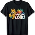 thumbnail image 1 of Colorful Black T-Shirt Featuring Yellow Bear Pushing Heart Fun Graphic Tee, 1 of 5