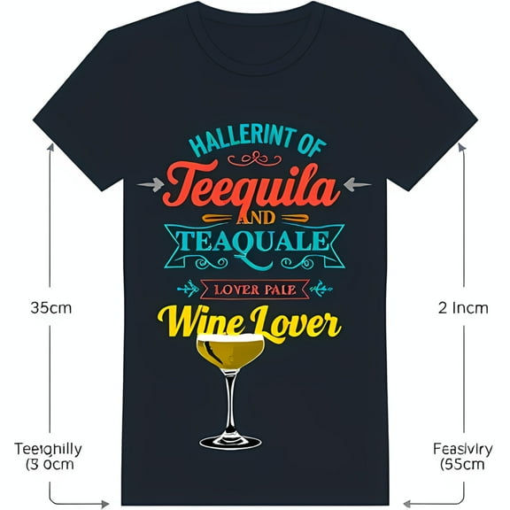 Colorful Black T-Shirt with 'Hallerint of Tequila and Teaquale Lover' Design & Glass