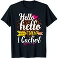 thumbnail image 1 of Colorful Black T-Shirt with Hello Hello Teacher I Cachet Design Print, 1 of 5