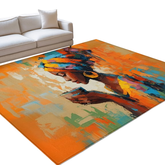 Colorful Black Woman Drink Coffee Area Rugs 6x9ft African American Floor Rug&nbsp;Non Slip Low Pile Ultra Soft Throw Carpet for Entryway Indoor Entrance Kitchen Bathroom