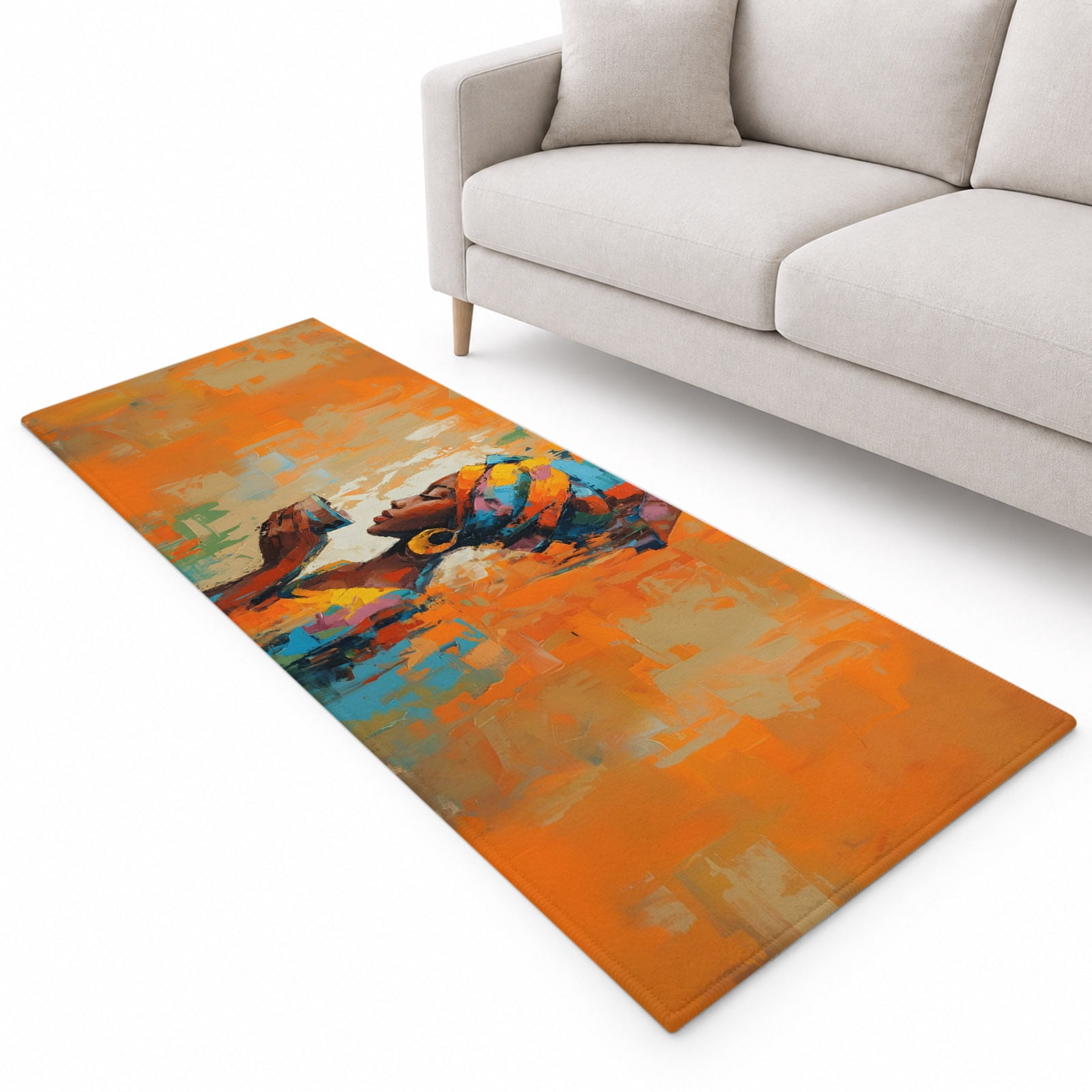 Colorful Black Woman Drink Coffee Runner Rug 2'x6', American Soft Mat ...