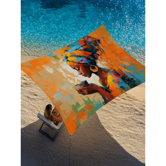Colorful Black Woman Drink Coffee Sun Shade Sail 6.5' x 10', African American Rectangle Outdoor Sunshade Canopy, Waterproof UV Block Patio Covers for Garden Yard Beach