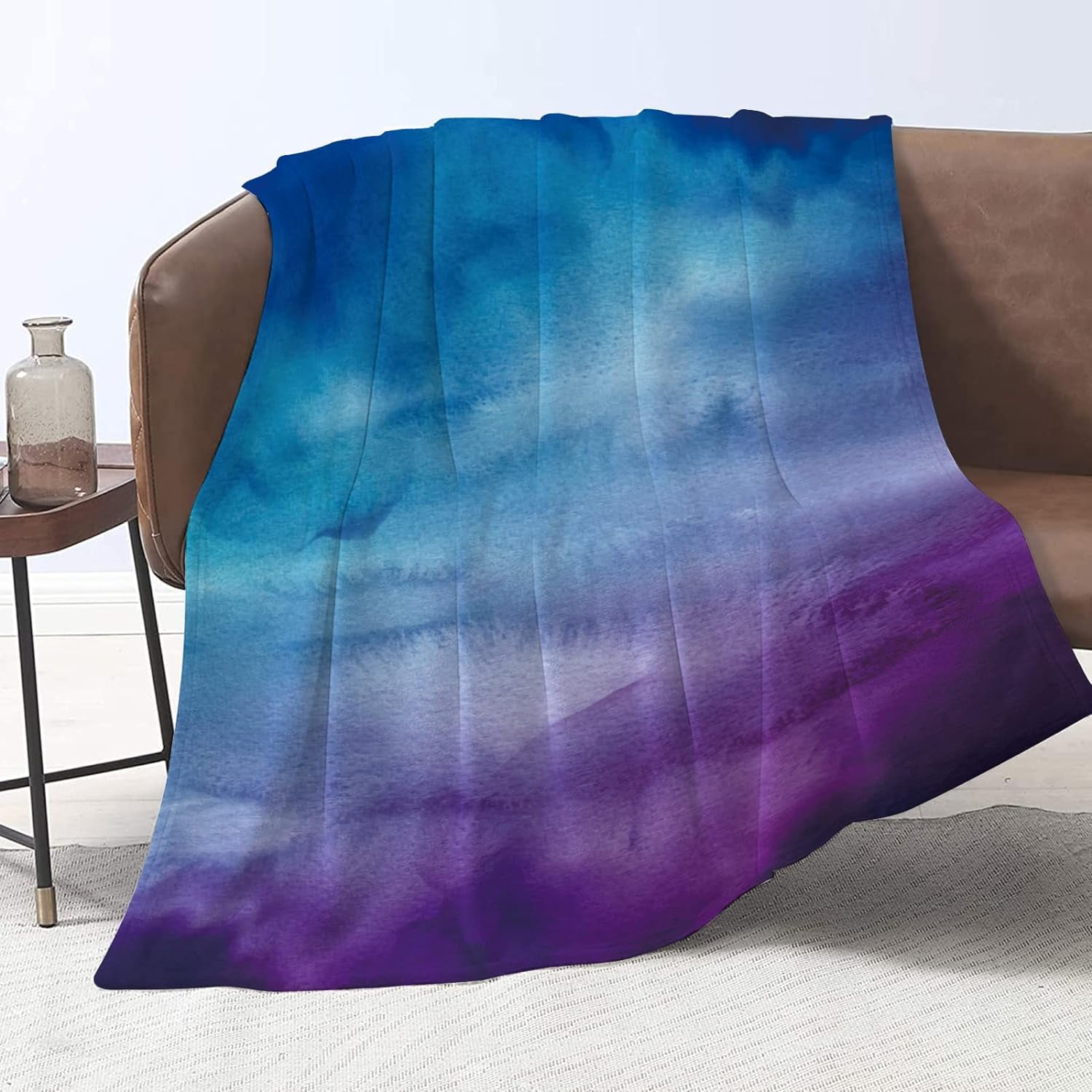Colorful Blanket, Purple Blue Blanket Super Soft Flannel Fleece