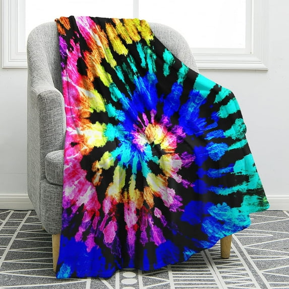Colorful Blanket Rainbow Blue Purple Boho Spirals Psychedelic Print Blankets Throws Warm Throw Blanket for Couch Office Boys Girls 60"x80"