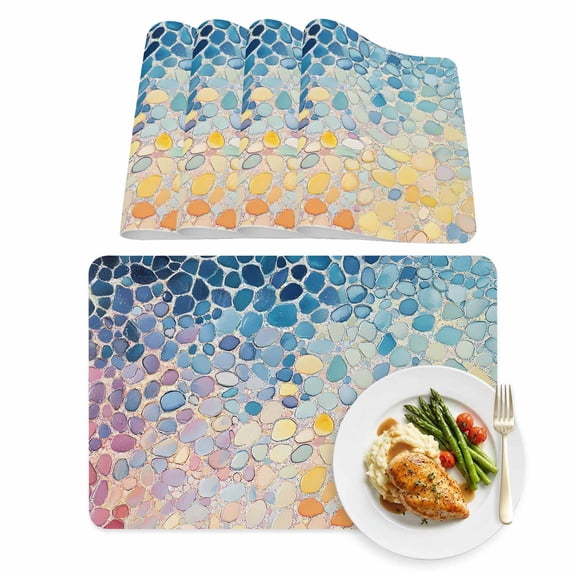 Colorful Block Art Stone Leather Placemats Set of 4, 12x18 Inch, Oil ...