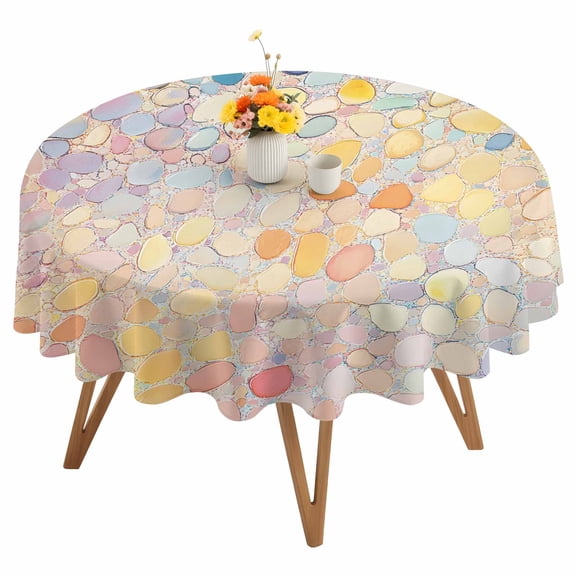 Colorful Block Art Stone Round Tablecloth 54 inches Oil Painting Texture Waterproof Oil-Proof Table Cloth Round Table Cover for Holiday Party Picnic Dinner Decor Indoor and Outdoor Use