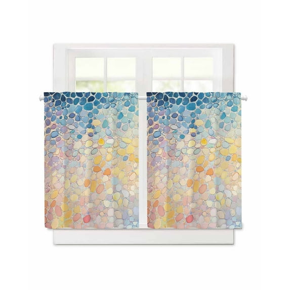 Colorful Block Art Stone Short Blackout Curtains 36 Inch Long Oil Painting Texture Rod Pocket Kitchen Curtains, 2 Panels Thermal Insulated Room Darkening Drapes for Bedroom, 30"W x 36"L