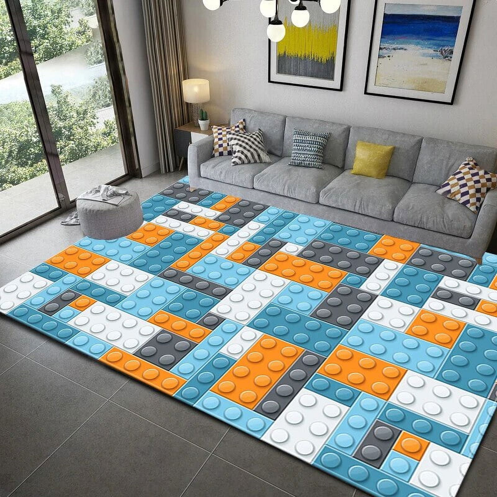 Colorful Block Geometric Printed Carpet Rug for Living Room Bedroom