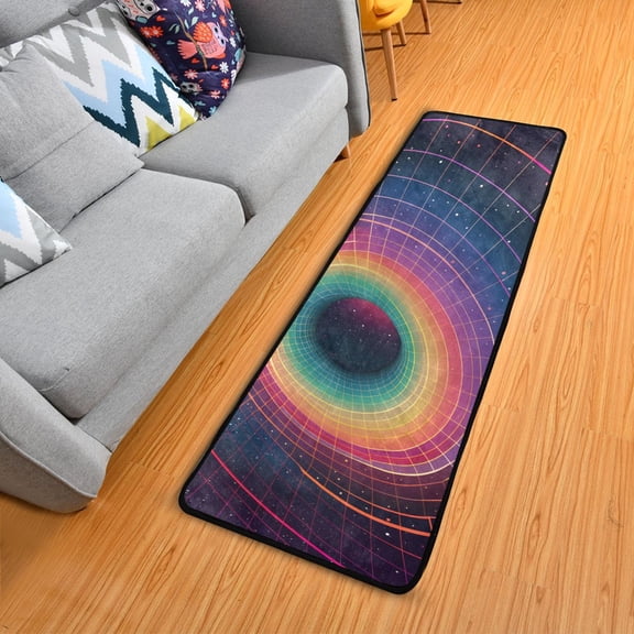 Colorful Block Swirl Hallway Runner Rug 2'X6' Non-Slip Washable Carpet Runner Kitchen Entryway Laundry Bedroom