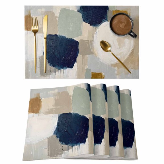 Colorful Blocks Placemats Set of 2 Farmhouse Retro Beige Blue Beige Motifs Place Mats Indoor Wipeable Table Mats Washable Cloth Dining Table Placemats for Kitchen Holiday Party Home Decor 13x19 Inch