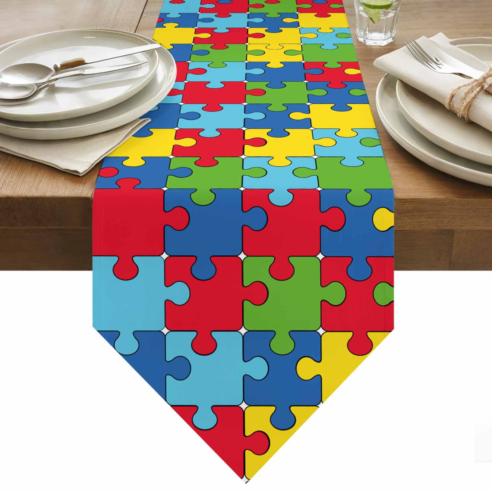 Colorful Blocks Table Runner 72 Inches Long Modern Abstract Art Table ...