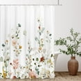 thumbnail image 1 of Colorful Blooming White Floral Shower Curtain Sets, Watercolor Pink Red Flowers Butterflies Tropical Bathroom Decorative 71X71 Inch Polyester Waterproof Fabric Bath Curtain with Hooks, 1 of 6