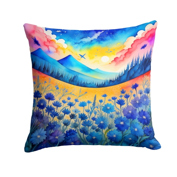 Colorful Blue Cornflowers Fabric Decorative Pillow 18 in x 18 in