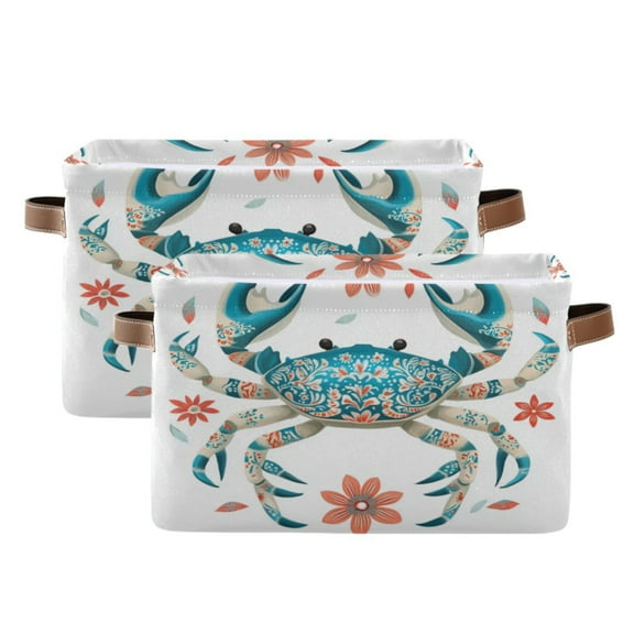 Colorful Blue Crab Foldable Storage Basket,Canvas Fabric Foldable Storage Bins with Handles Open Home Storage Bins Boxes for Toy Book Shelf Closet Baskets