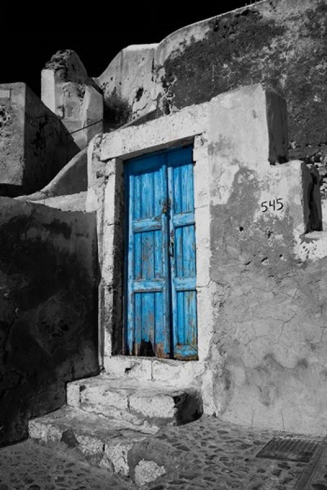 Colorful Blue Door Oia Santorini Greece Canvas Art - Darrell Gulin DanitaDelimont (11 x 17)