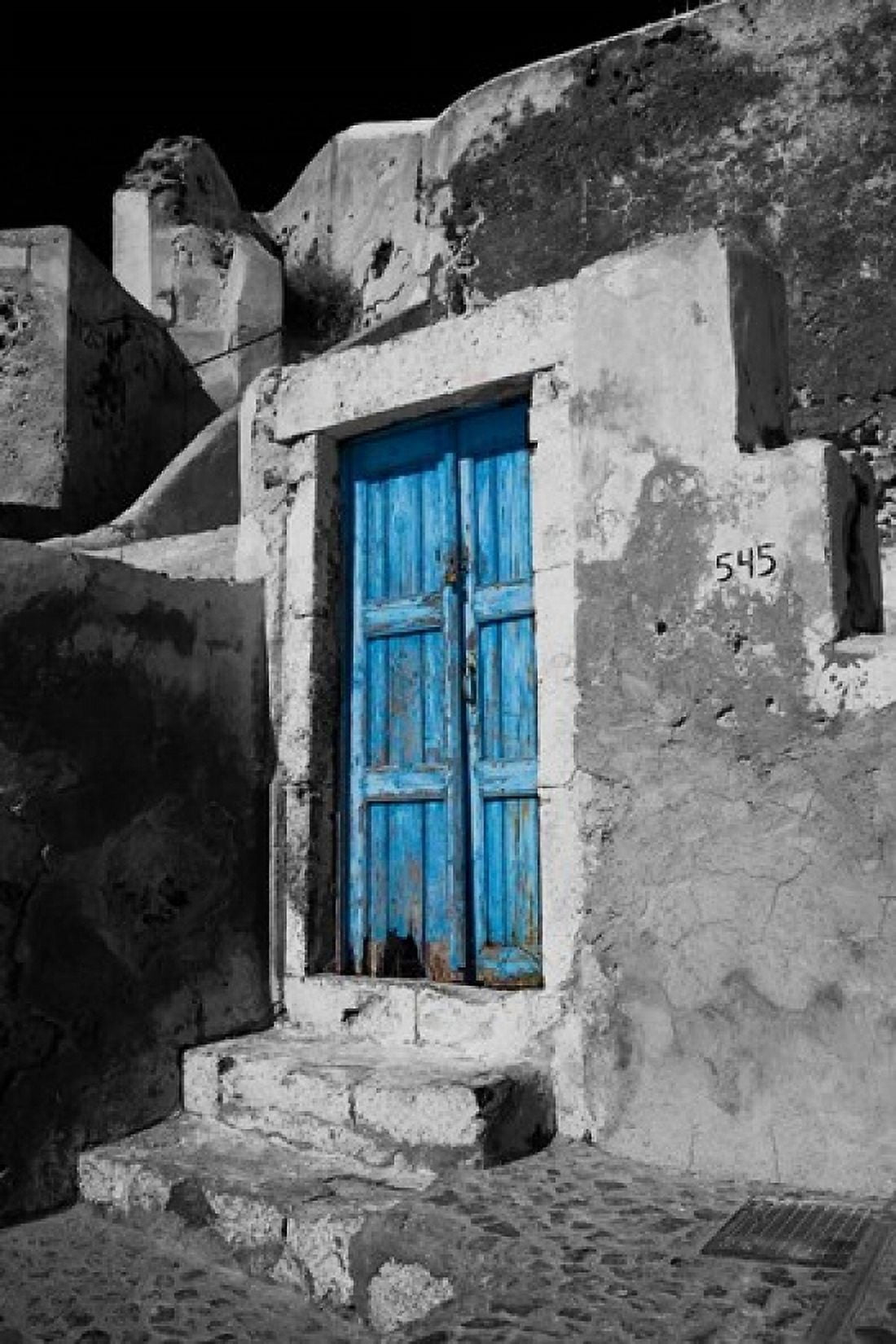Colorful Blue Door Oia Santorini Greece Canvas Art - Darrell Gulin DanitaDelimont (23 x 34)