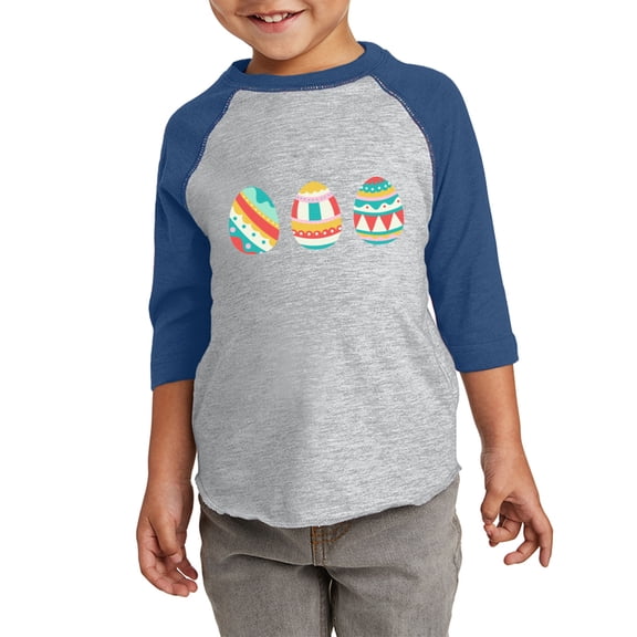 Colorful Blue Eggs Kids Easter Graphic Toddler Raglan - Happy Easter Day Tshirt for Kids - Christian Shirt Gifts