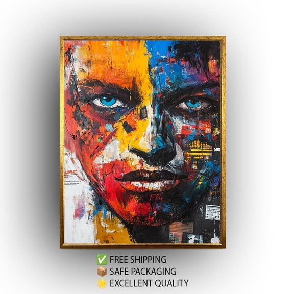 Colorful Blue Eyes Abstract Face Poster, Unframed Paper Poster 8x10in