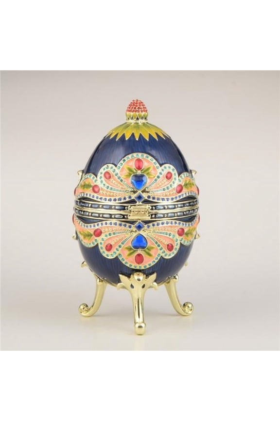 Colorful Blue Russian Egg Enamel Painted Trinket Box with Austrian Crystals