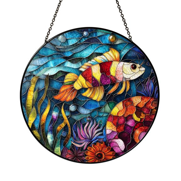 Colorful Blue Tang Fish Suncatcher Acrylic Round Panel Present Decor