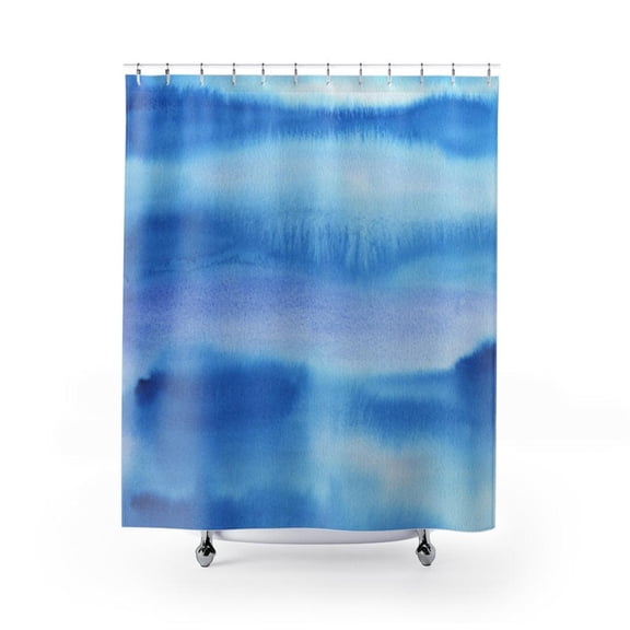 Colorful Blue Wavy Premium 71"x74" Waterproof Shower Curtain for Stylish Bath Decor