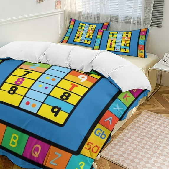 Colorful Board Game Design Duvet Cover Set Themed Multicolor Polyester Bedding Set for Bedroom Decoration