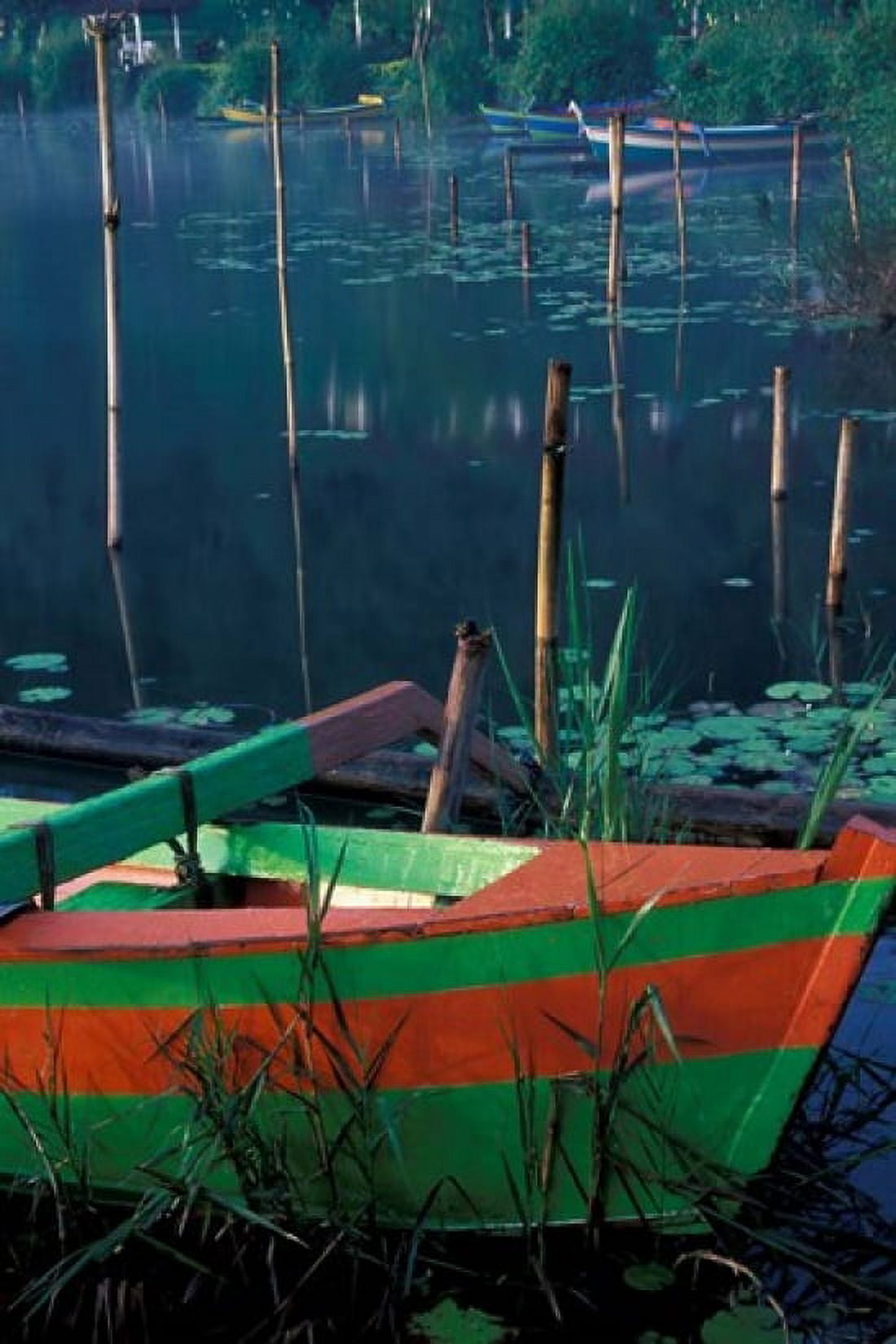 Colorful Boat Moored at Lake Bratan Bali Indonesia Canvas Art - Keren Su DanitaDelimont (18 x 27)