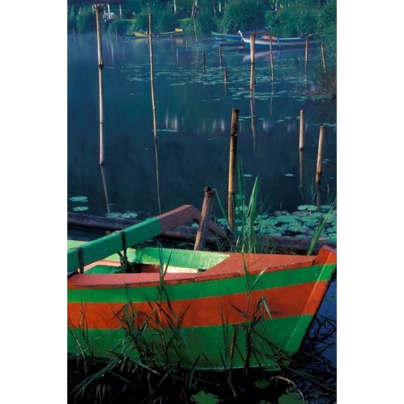 Colorful Boat Moored at Lake Bratan, Bali, Indonesia Poster Print by Keren Su (24 x 36)