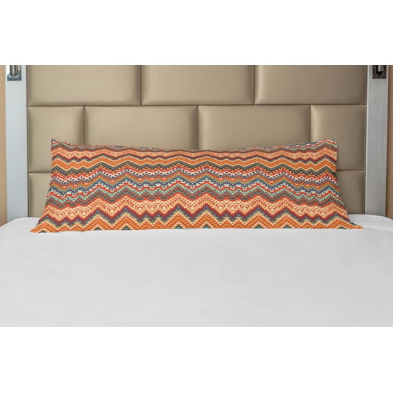 Colorful Body Pillow Case Cover with Zipper, Colorful Chevron Zig Zag Lines Historical Mayan Pattern Ethnicity Theme, Decorative Accent Long Pillowcase, Multicolor, by Ambesonne