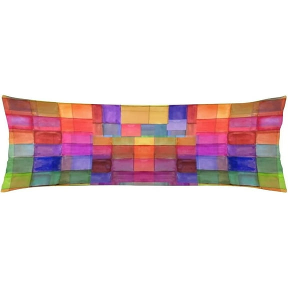 Colorful Body Pillow Cover Abstract Rainbow Colors Squares Print Cushion Long Pillowcase with Zipper Farmhouse Pillow Covers Decorative Soft Large Bedding Pillow Cases for Couch,Sofa,Home Gift 20"x54"