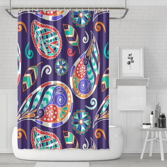 Colorful Bohemian Floral Curtain 72x72 Inches, Quick-Dry Polyester with Hooks, Vintage Paisley Artistic Design for Bathrooms