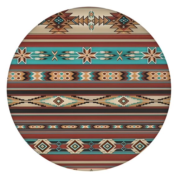 Colorful Bohemian Floral Table Cover with Elastic Border - Vibrant Round Tablecloth for Dining Patio - Fits 52-56 Inch