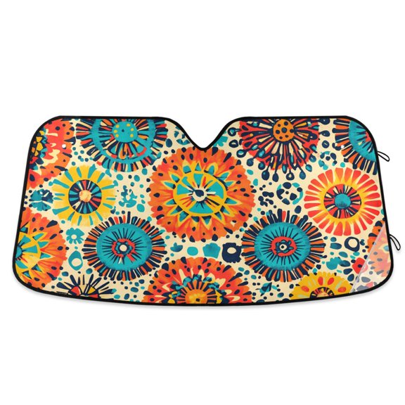 Colorful Bohemian Geometry Car Windshield Sun Shade Foldable Car Front Window Visor Heat and UV Protection 53x23.5