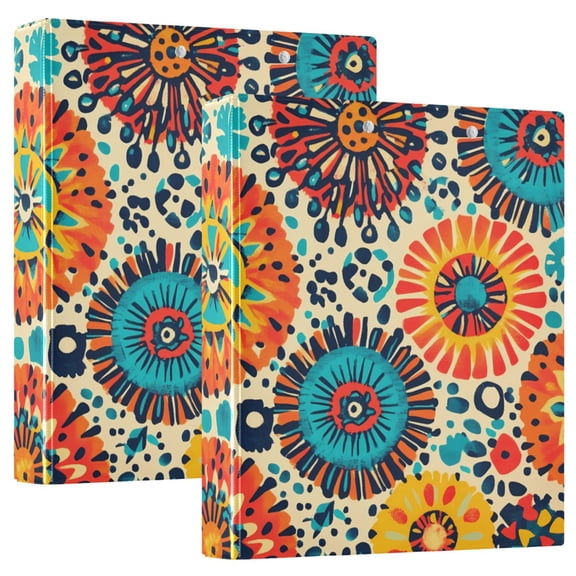 Colorful Bohemian Geometry Hardcover 3 Ring Binder 1.5” Round Rings Letter Size Paper Pockets for School Office Supplies